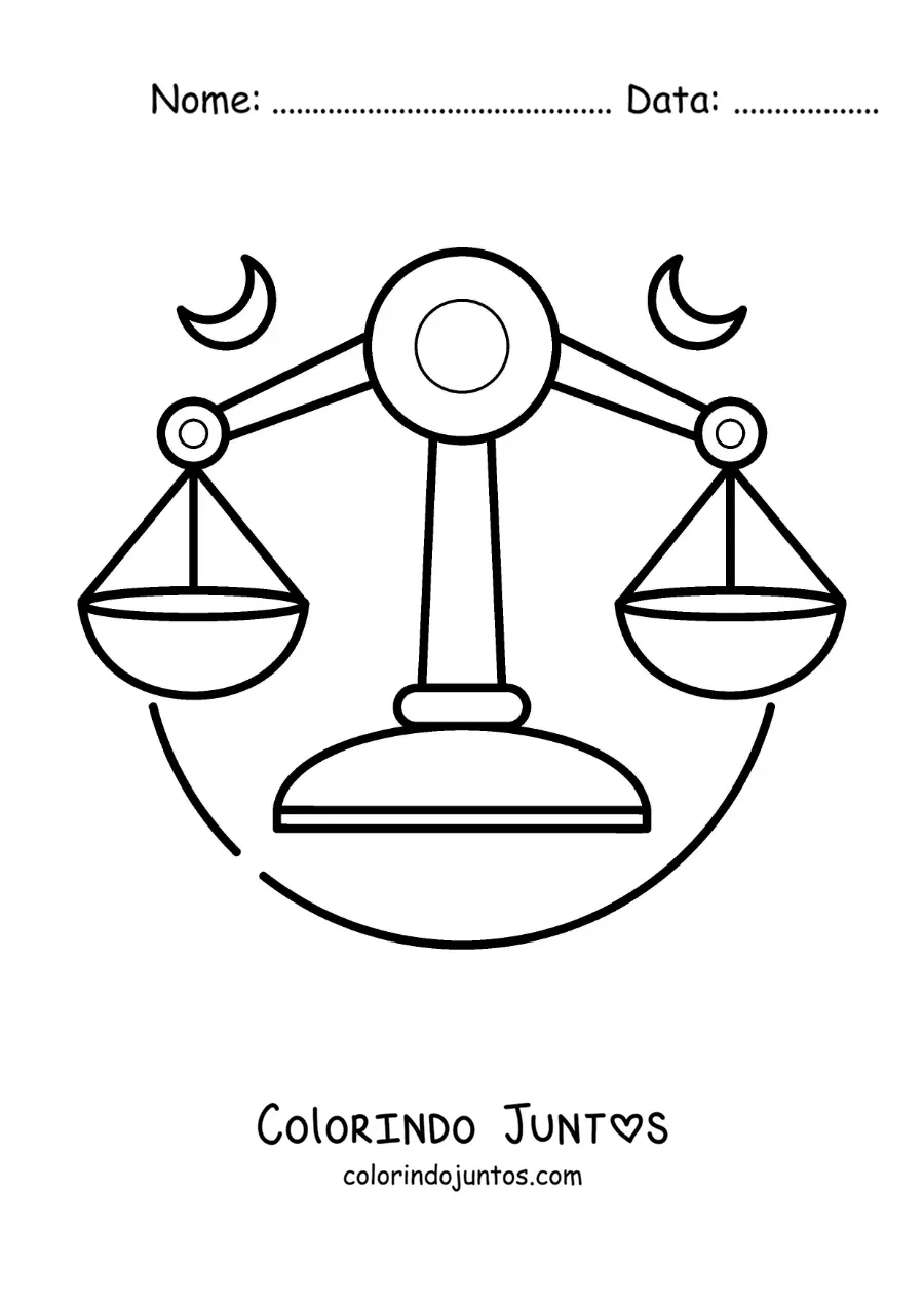 Desenho para colorir de balança do signo de Libra com duas luas