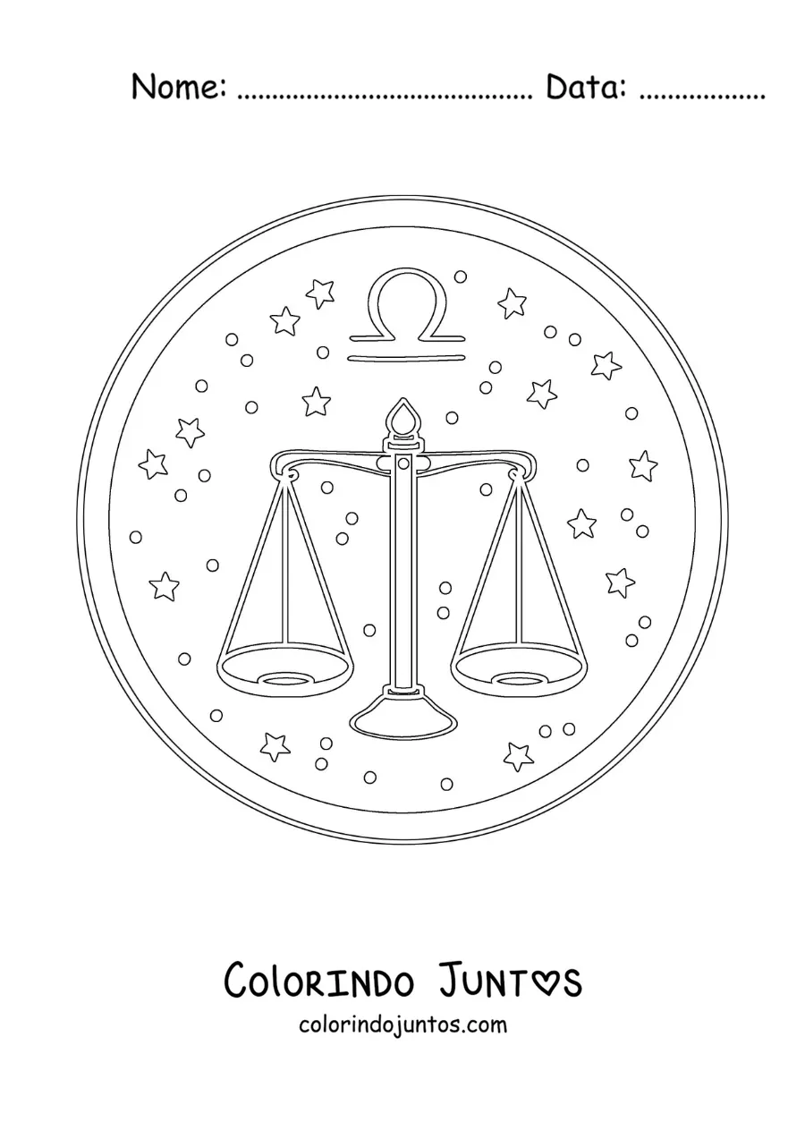 Desenho para colorir do signo de Libra com estrelas
