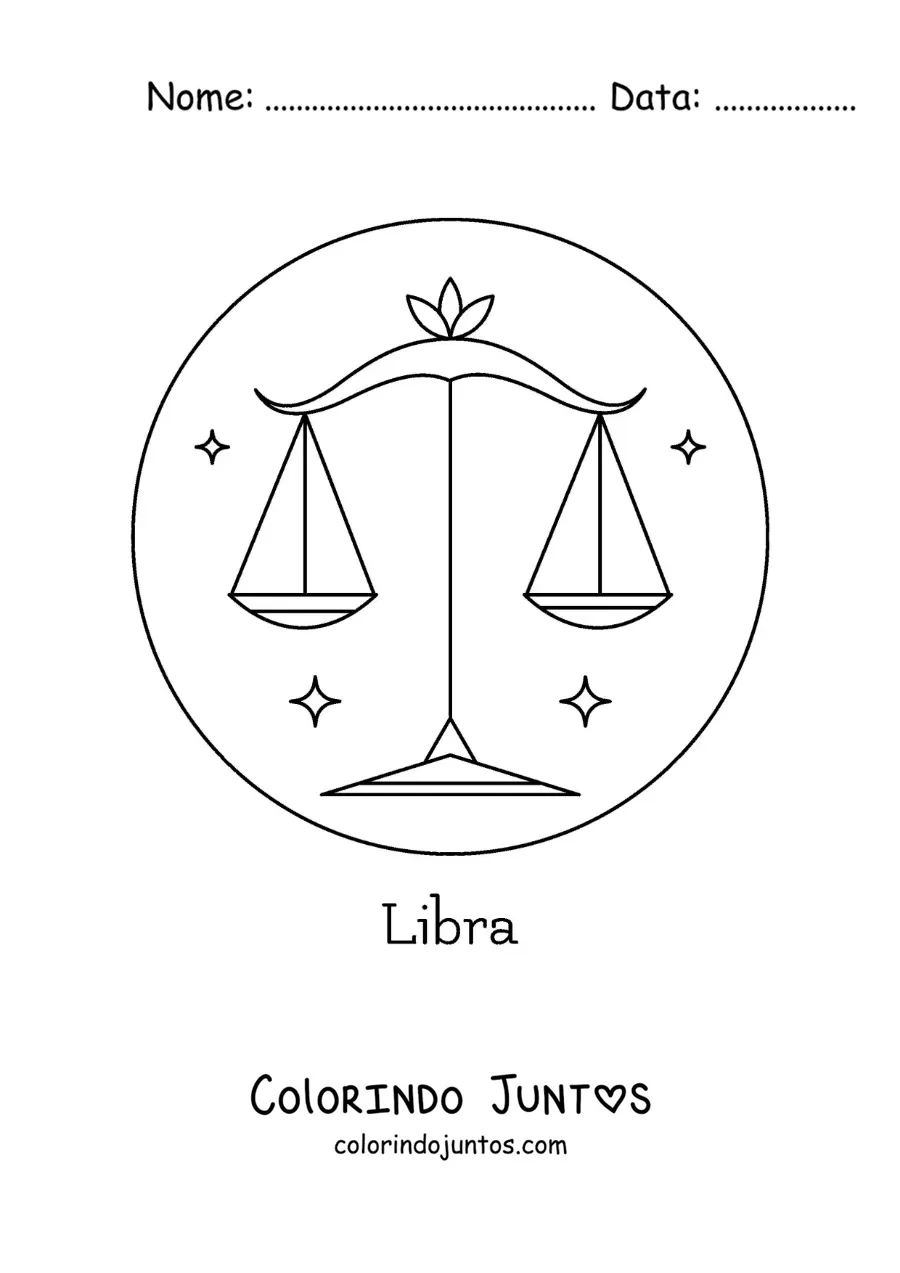 Desenho para colorir do signo do zodíaco Libra com seu nome