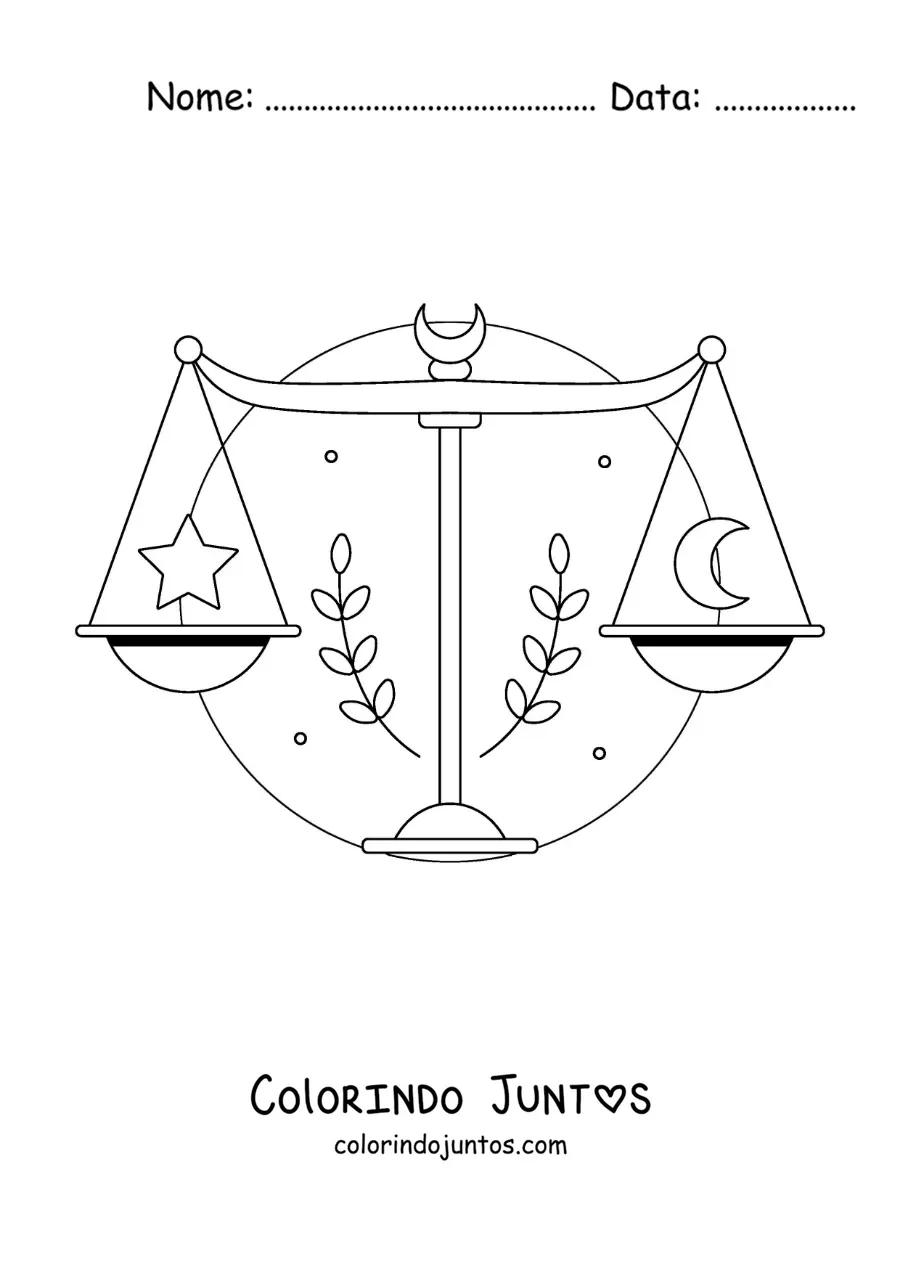 Desenho para colorir de balança da justiça de Libra com estrelas