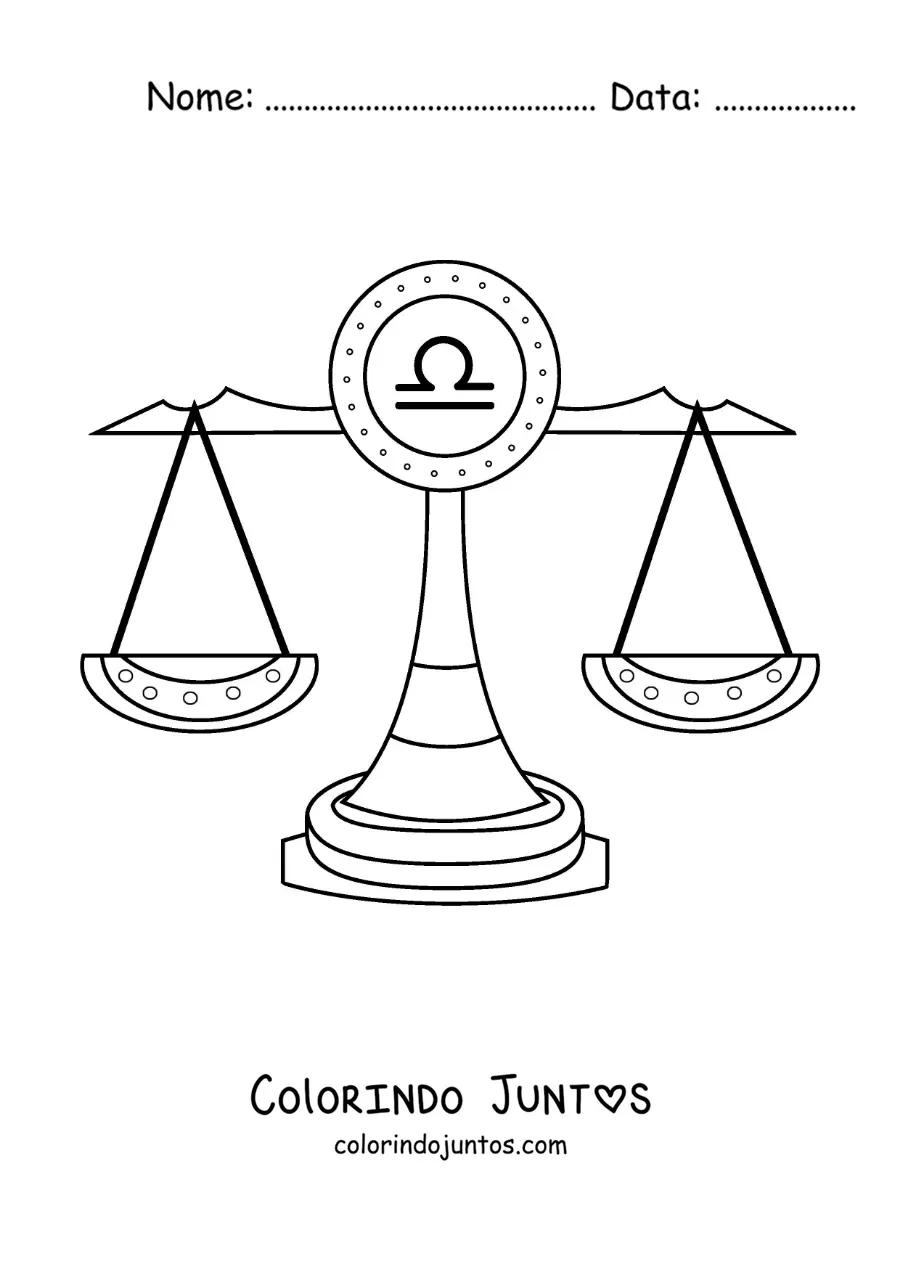 Desenho para colorir de balança da justiça de Libra com seu símbolo