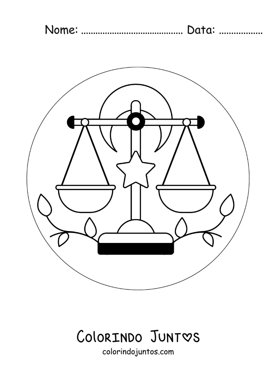 Desenho para colorir de símbolo do signo do zodíaco Libra animado com astros