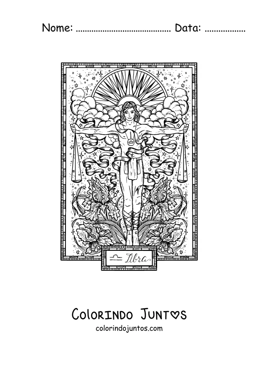 Desenho para colorir de carta do signo de Libra