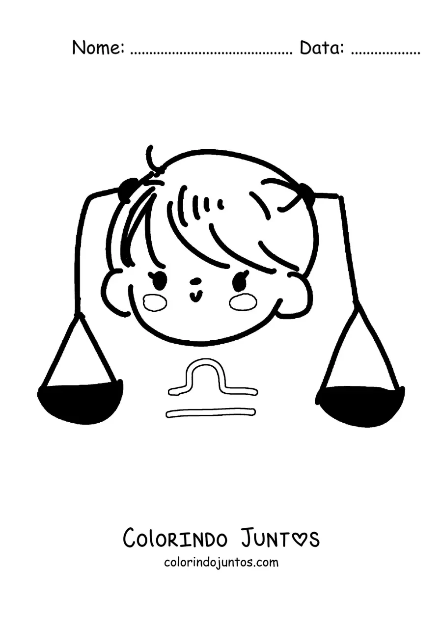 Desenho para colorir de menina animada do signo de Libra