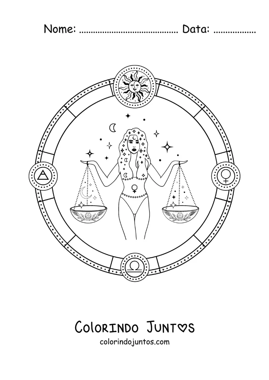 Desenho para colorir de deusa Têmis com a balança de Libra