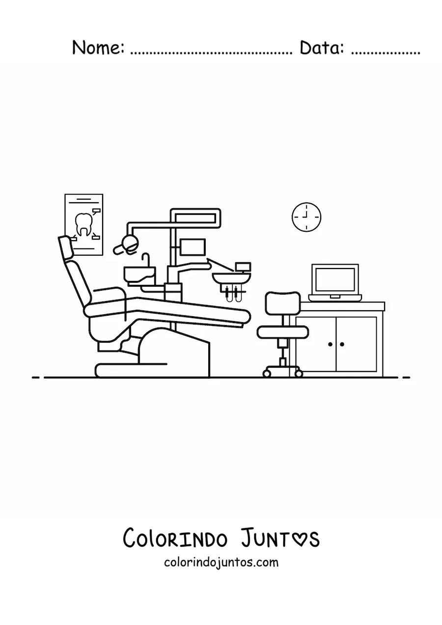 Desenho para colorir de um consultório odontológico