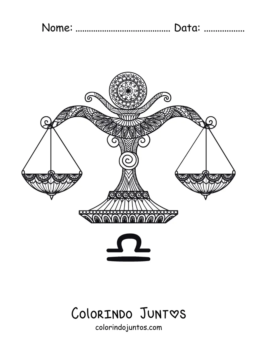 Desenho para colorir de mandala do signo de Libra