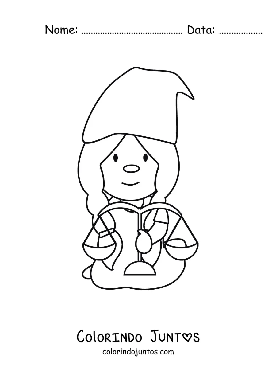 Desenho para colorir de gnomo animado infantil do signo de Libra