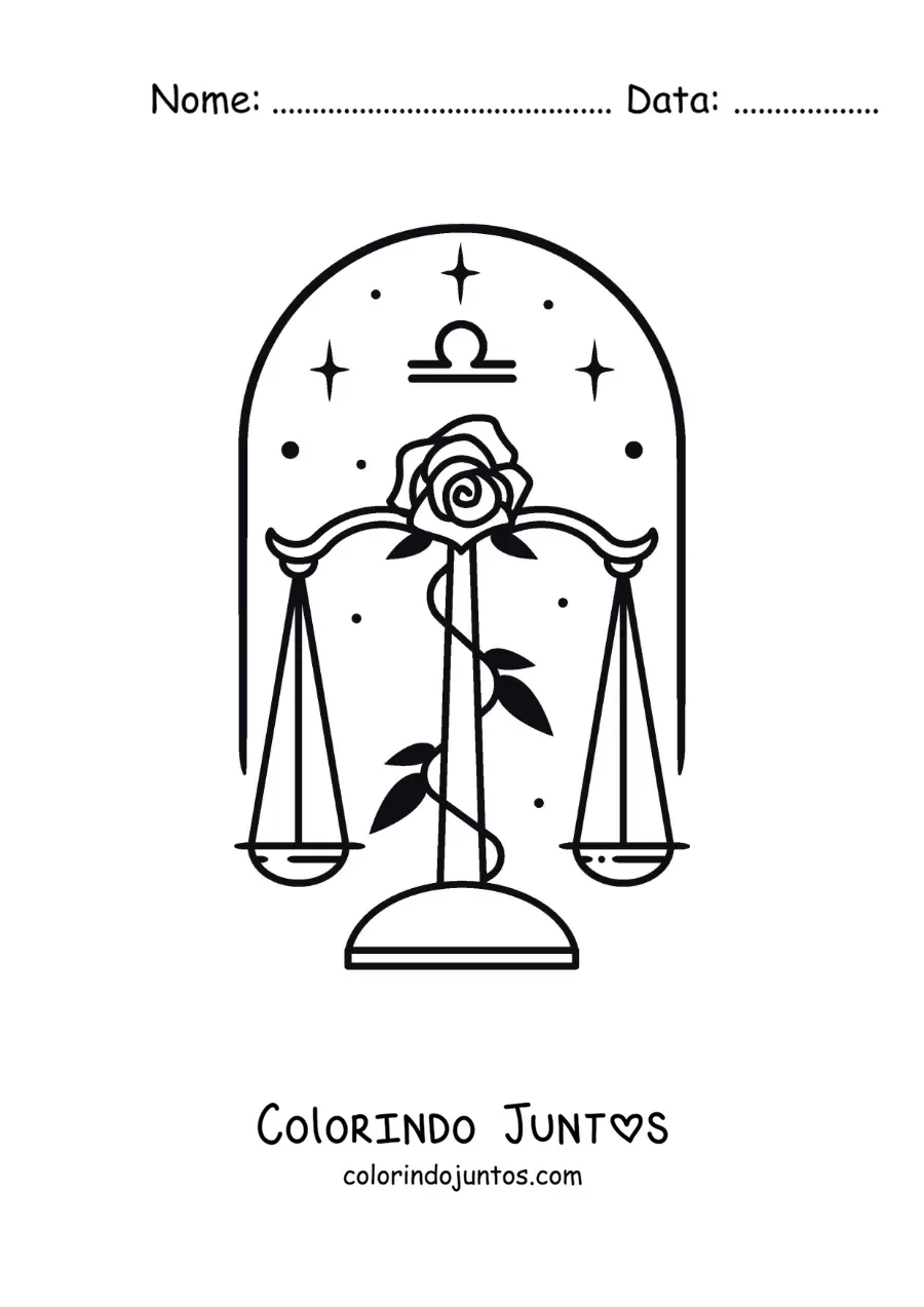 Desenho para colorir de símbolo de Libra com uma rosa