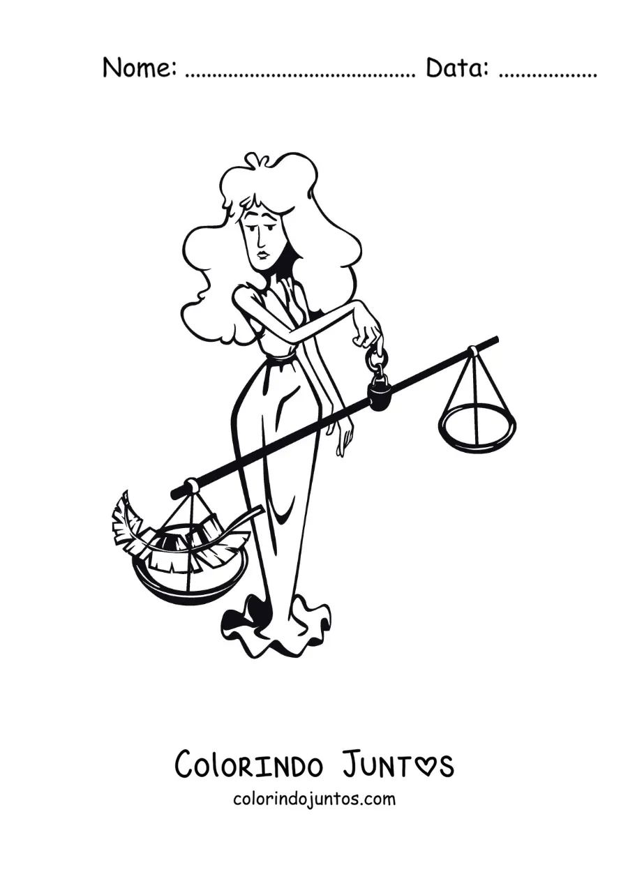 Desenho para colorir de caricatura infantil da deusa Têmis do signo de Libra