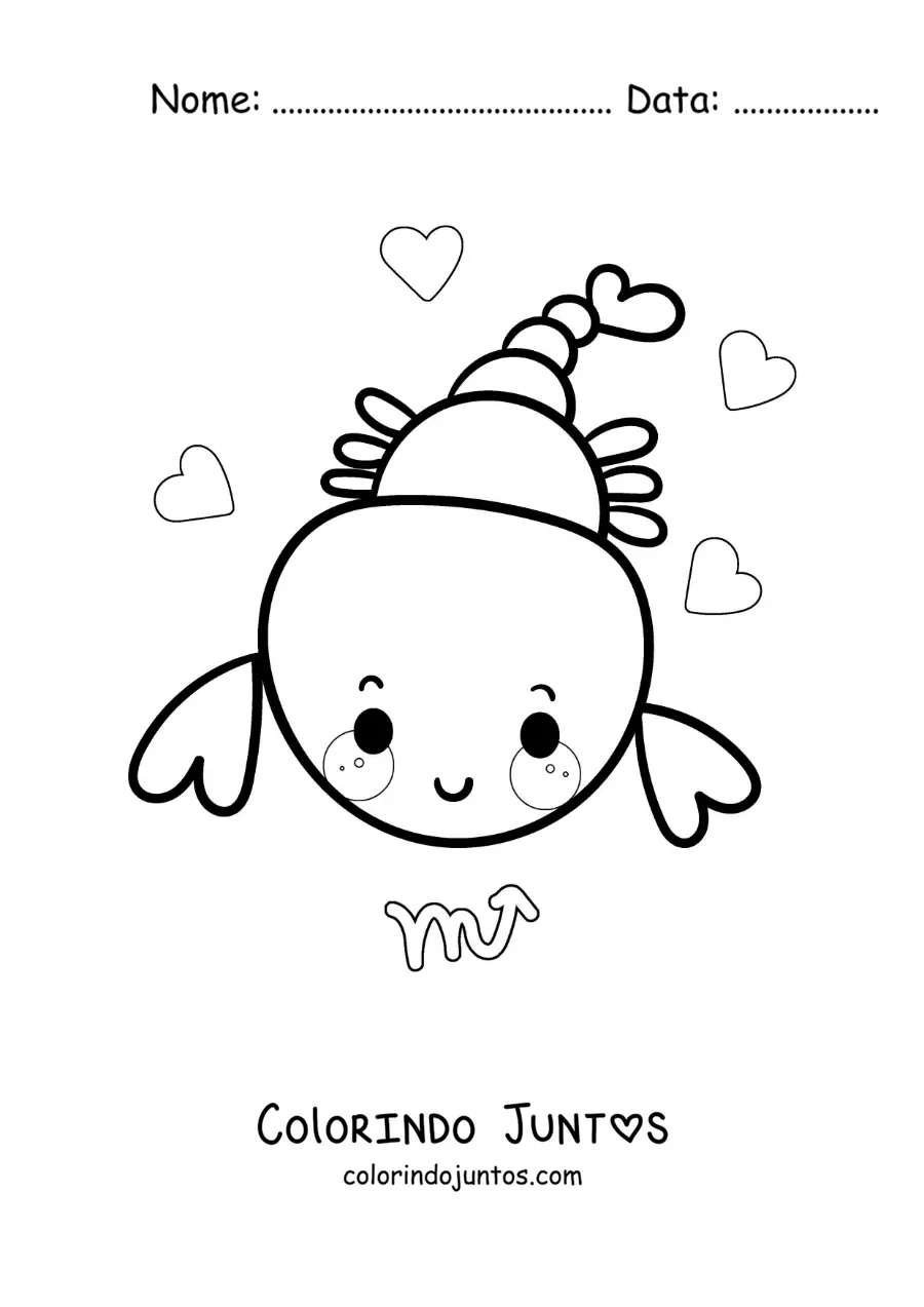 Desenho para colorir de escorpião kawaii animado de Escorpião com seu símbolo