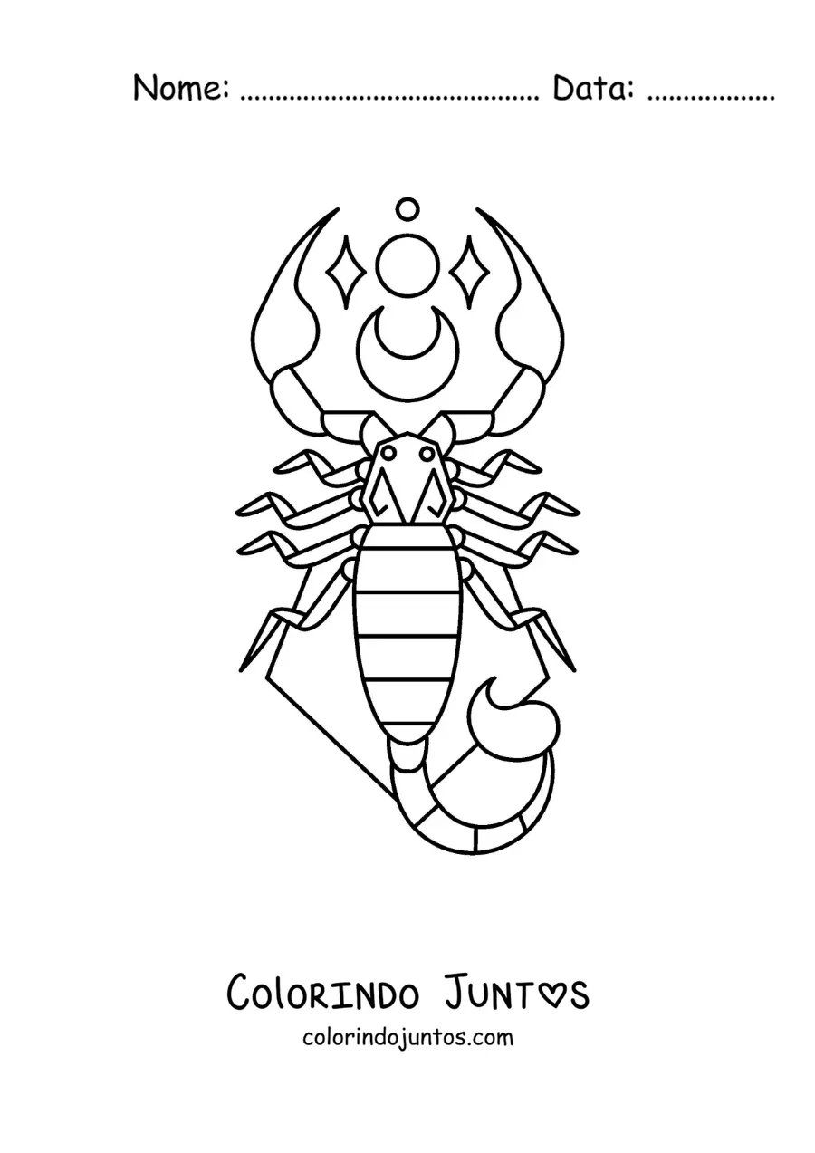 Desenho para colorir de escorpião do signo do zodíaco Escorpião com uma lua
