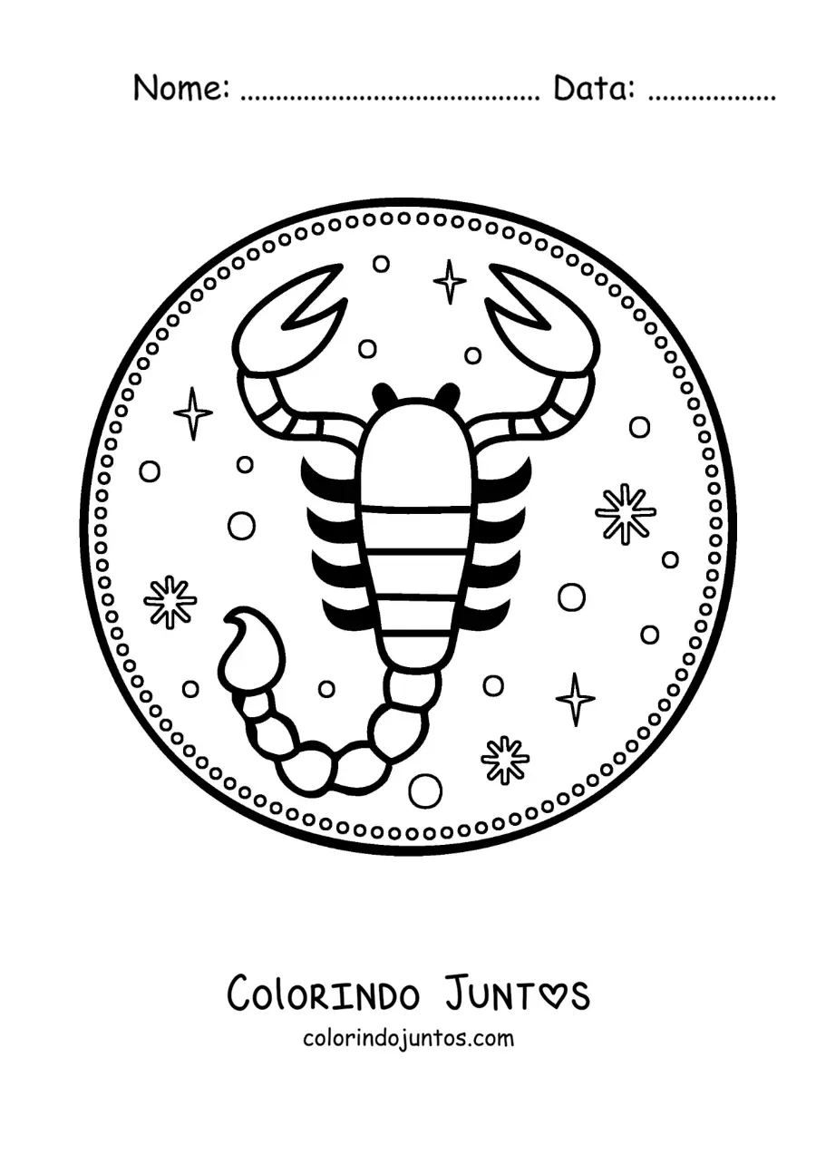 Desenho para colorir de símbolo de Escorpião com estrelas fácil