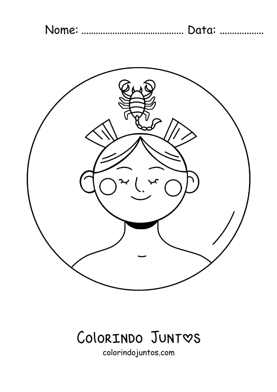 Desenho para colorir de mulher animada do signo do zodíaco Escorpião