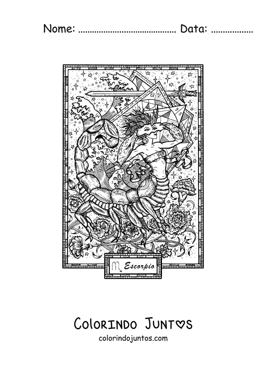 Desenho para colorir de carta do signo de Escorpião