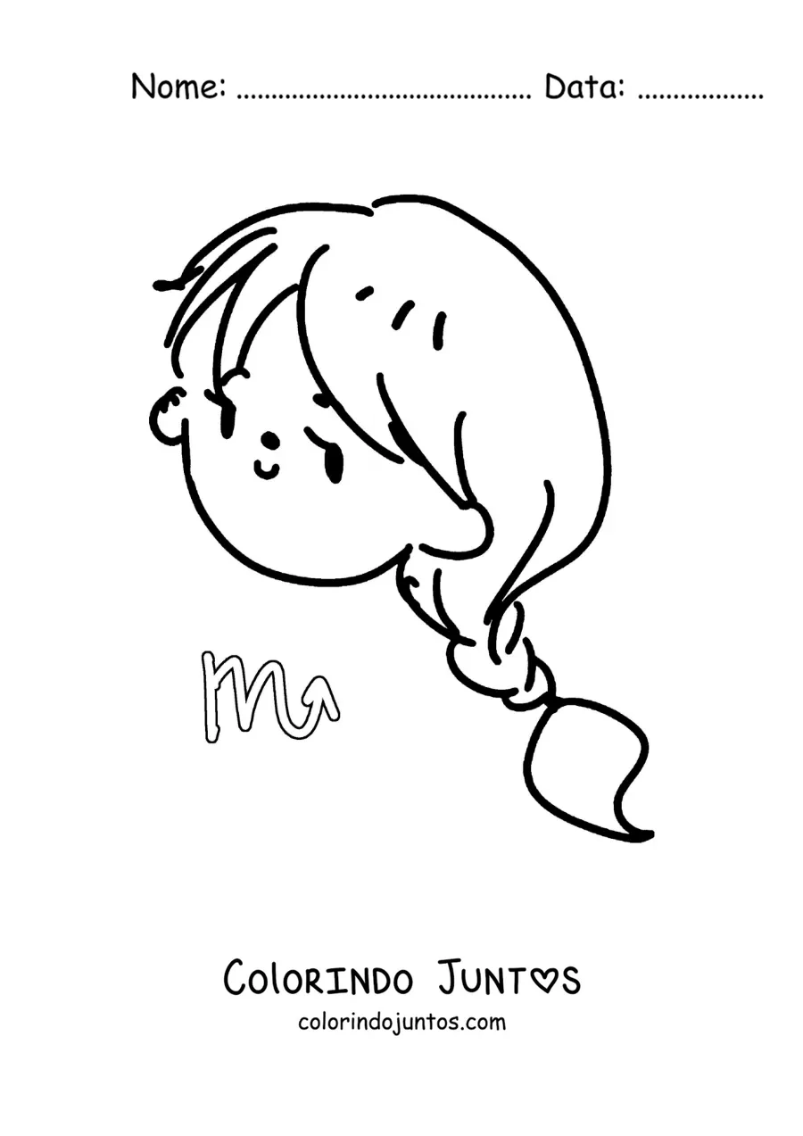 Desenho para colorir de uma menina kawaii de Escorpião com seu símbolo