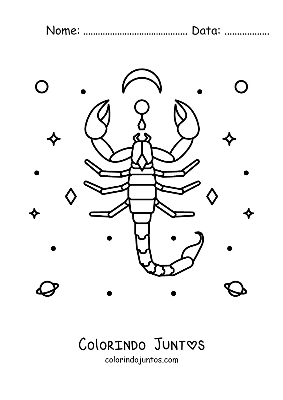 Desenho para colorir de símbolo de Escorpião com astros