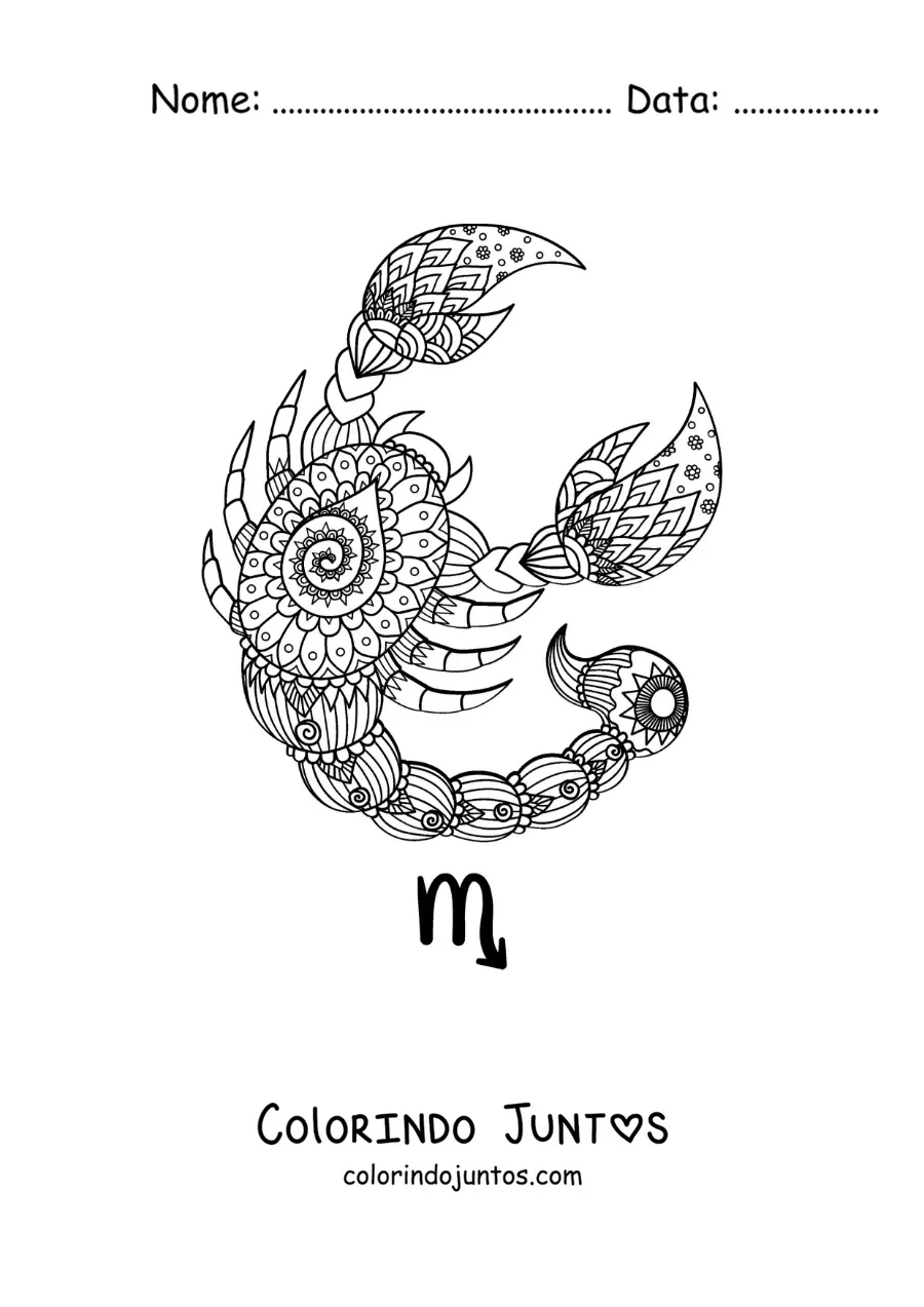 Desenho para colorir de mandala do signo de Escorpião