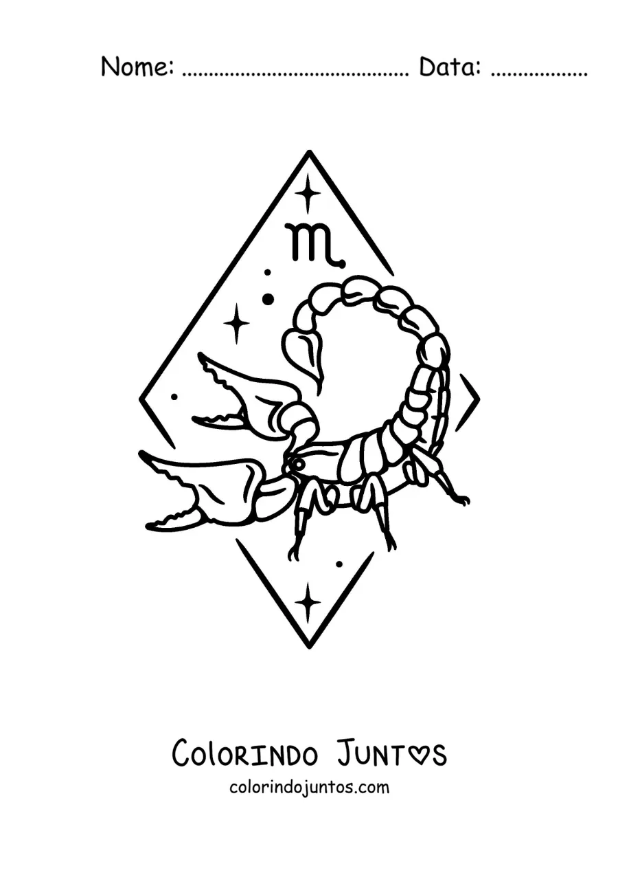 Desenho para colorir de escorpião animado com o símbolo de Escorpião
