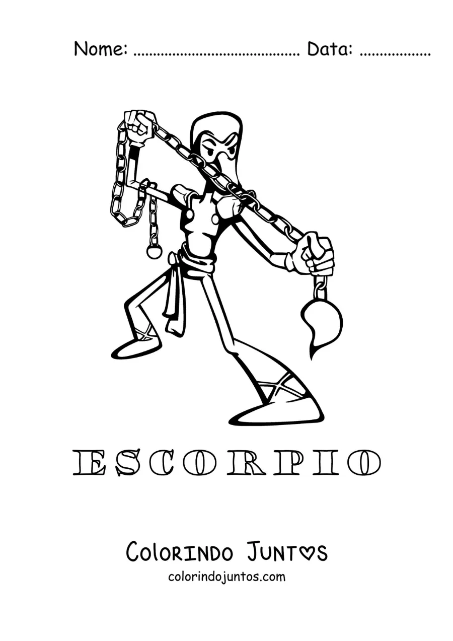 Desenho para colorir de desenho animado do signo de Escorpião com seu nome