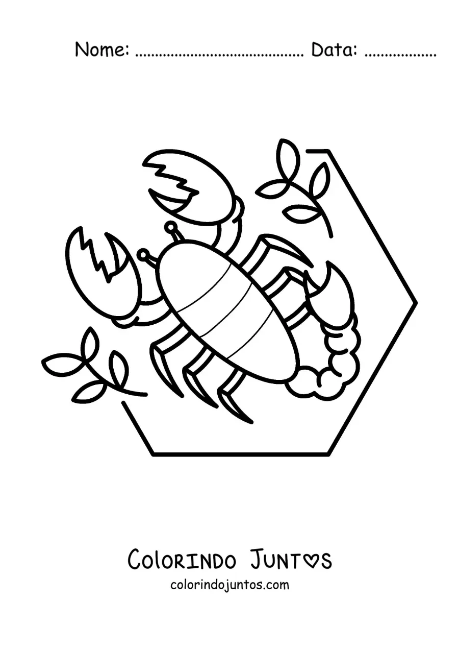 Desenho para colorir de escorpião animado com folhas