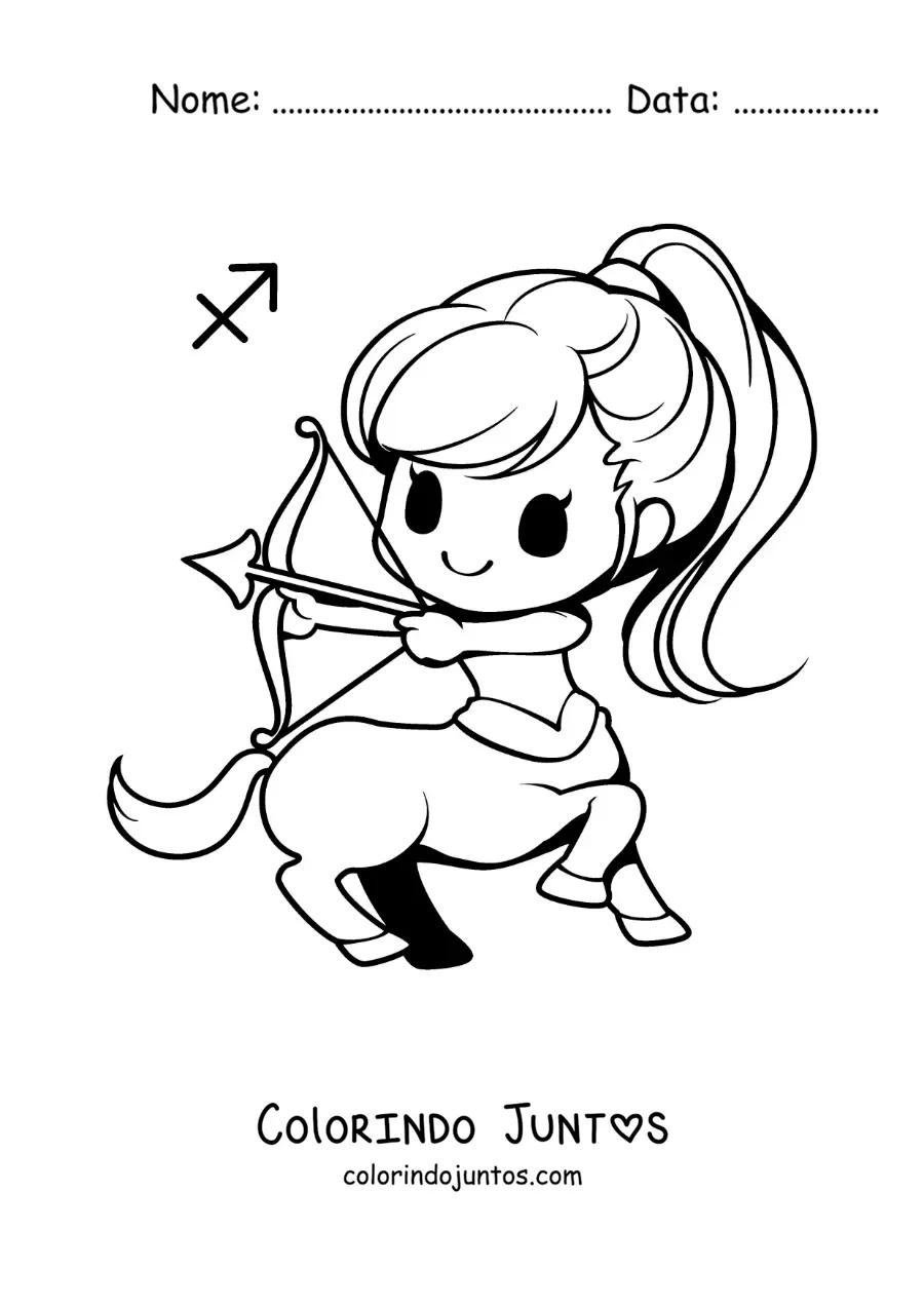 Desenho para colorir de centauro arqueiro kawaii do signo de Sagitário