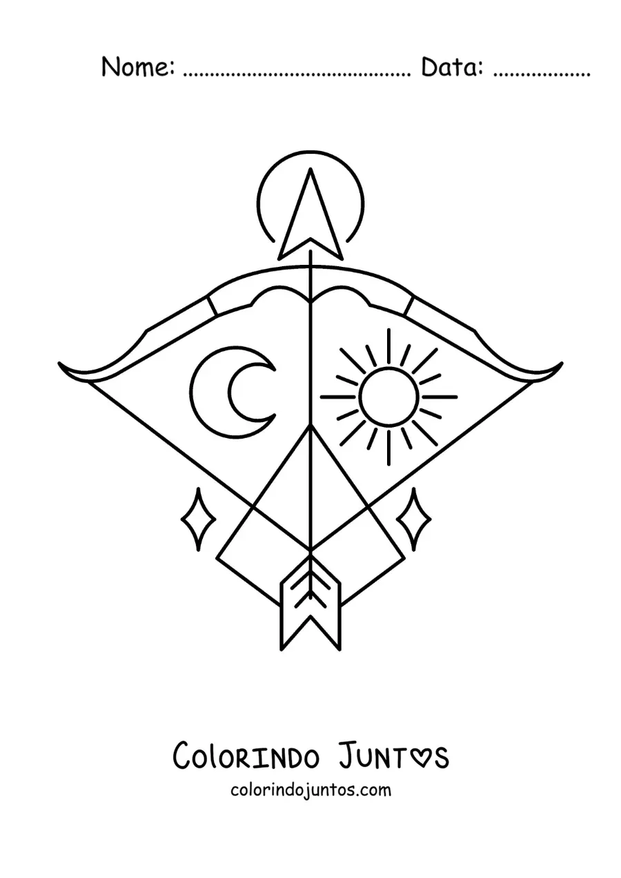 Desenho para colorir de símbolo de Sagitário com a lua e o sol