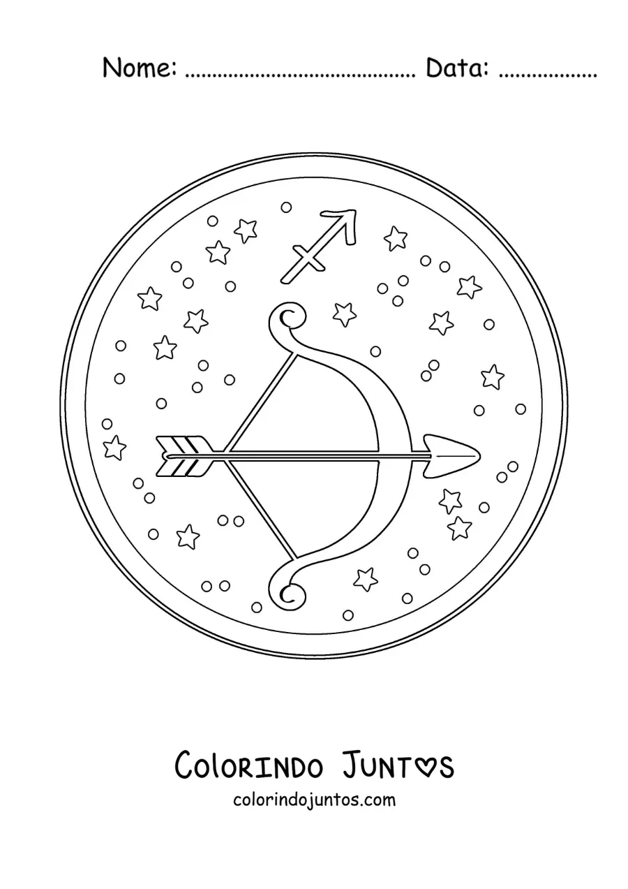 Desenho para colorir de símbolo de Sagitário com estrelas