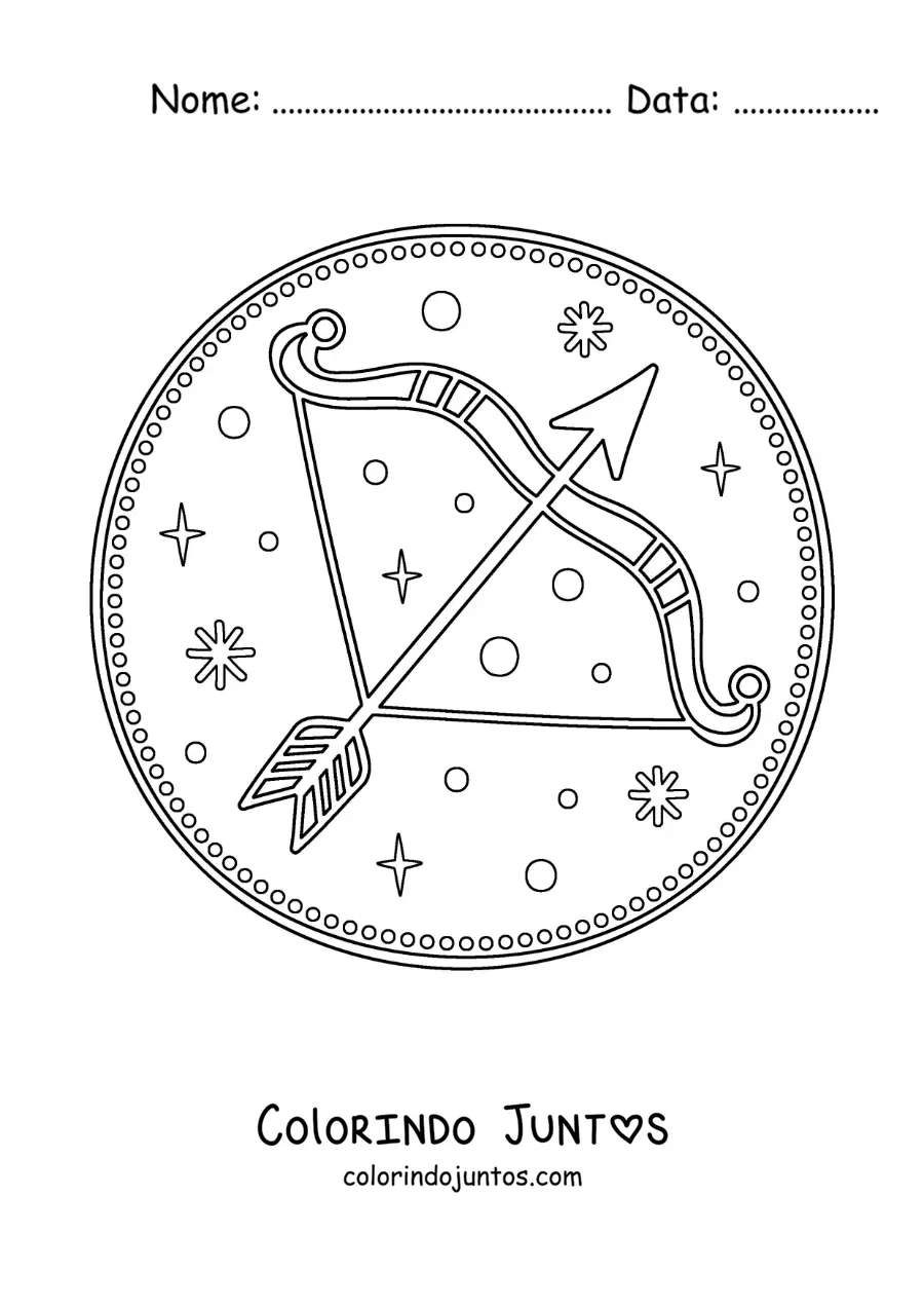 Desenho para colorir de arco de Sagitário com estrelas