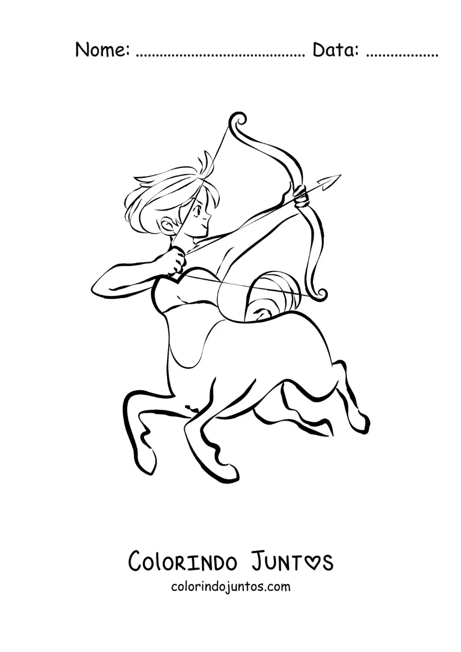 Desenho para colorir de centauro arqueiro do signo de Sagitário animado