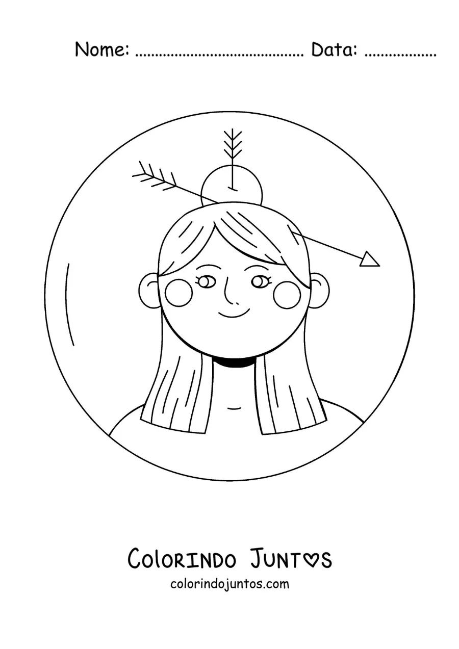 Desenho para colorir de uma garota do signo de Sagitário animada