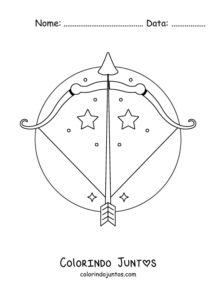 Desenho para colorir do signo do zodíaco Sagitário com estrelas