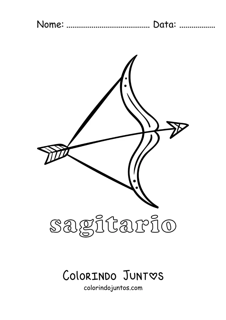 Desenho para colorir do arco do signo do zodíaco Sagitário com seu nome