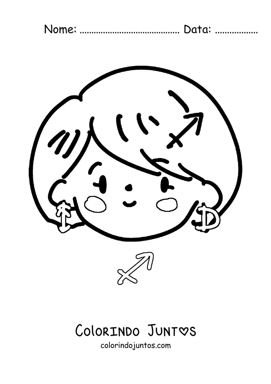 Desenho para colorir de menina kawaii animada do signo de Sagitário