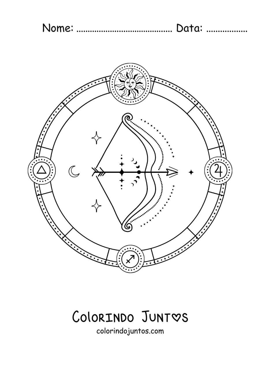 Desenho para colorir de símbolos do signo do zodíaco Sagitário