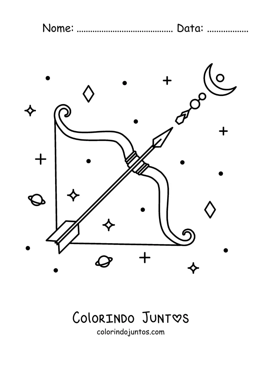Desenho para colorir do símbolo de Sagitário com astros