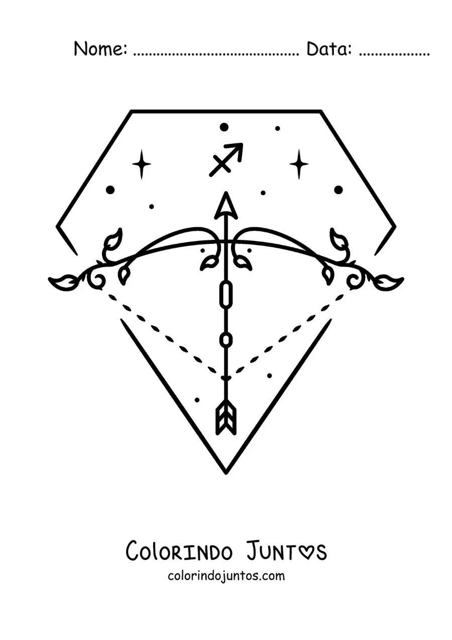 Desenho para colorir do símbolo de Sagitário fácil com estrelas