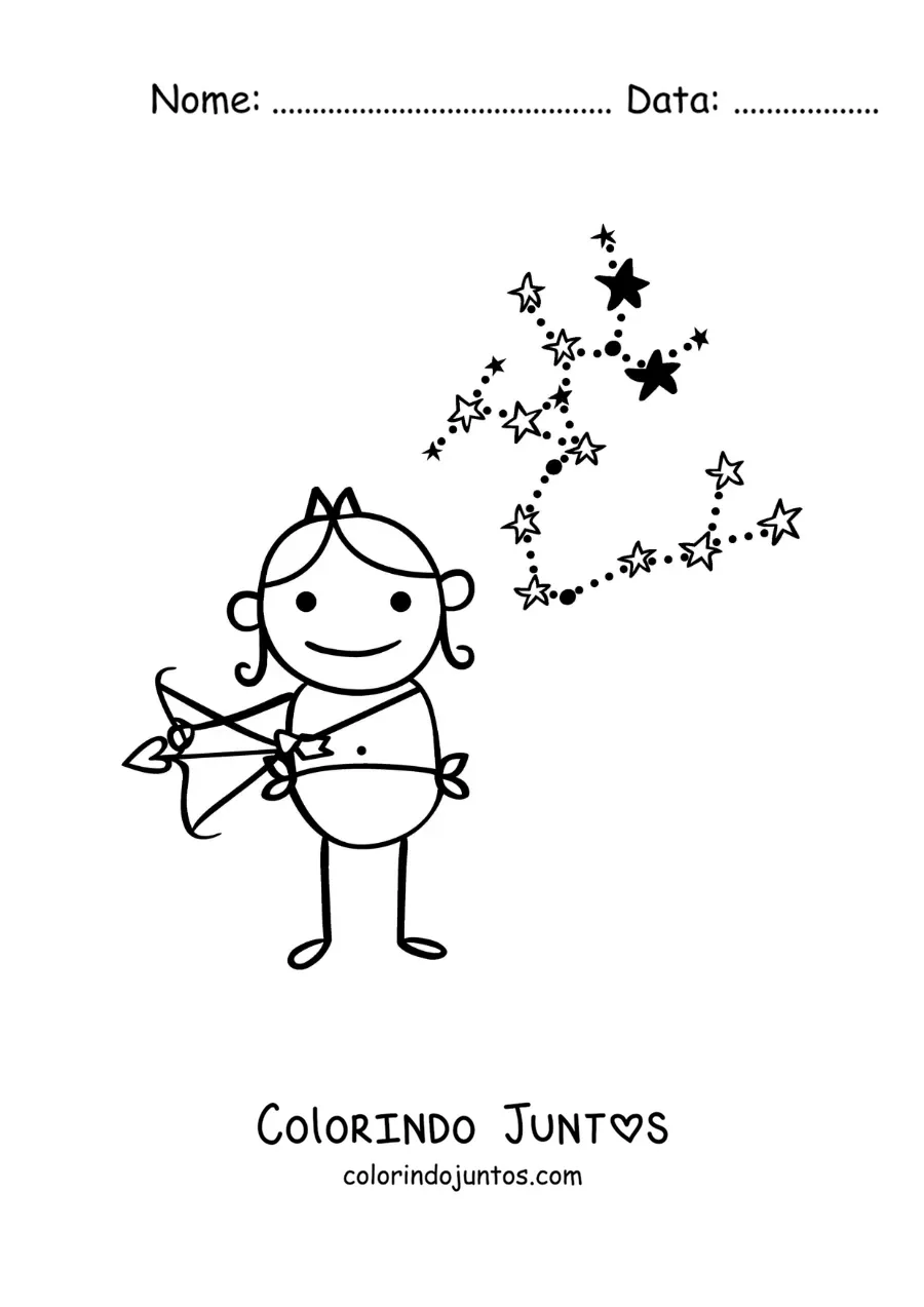 Desenho para colorir infantil de Sagitário com a sua constelação
