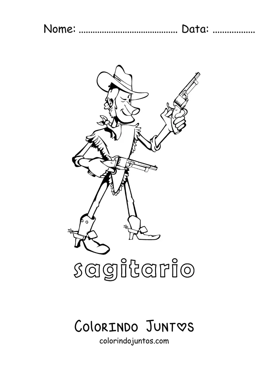 Desenho para colorir infantil de um caubói do signo de Sagitário com o seu nome