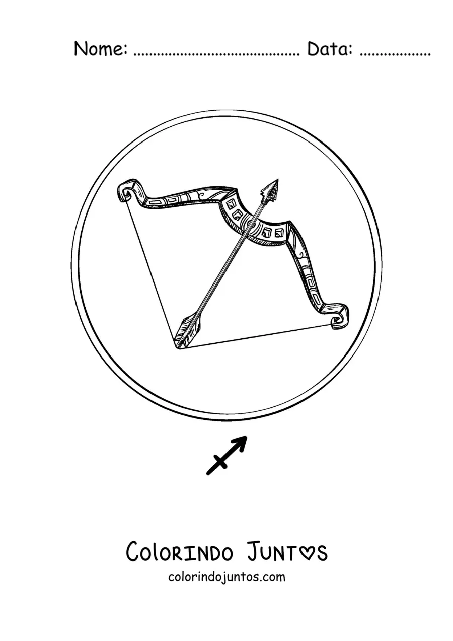 Desenho para colorir de arco de Sagitário e o seu símbolo