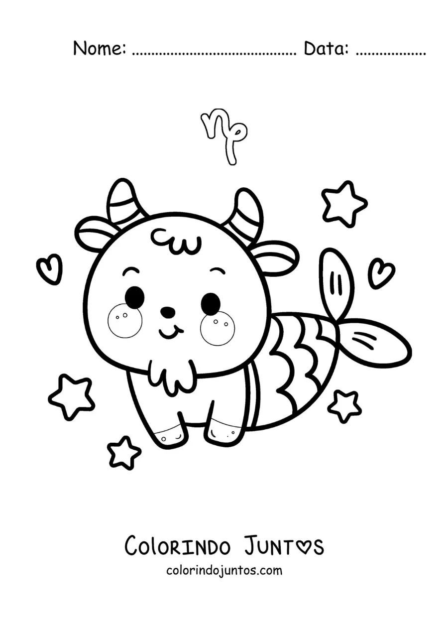 Desenho para colorir de cabra kawaii animada da mitologia do signo de Capricórnio