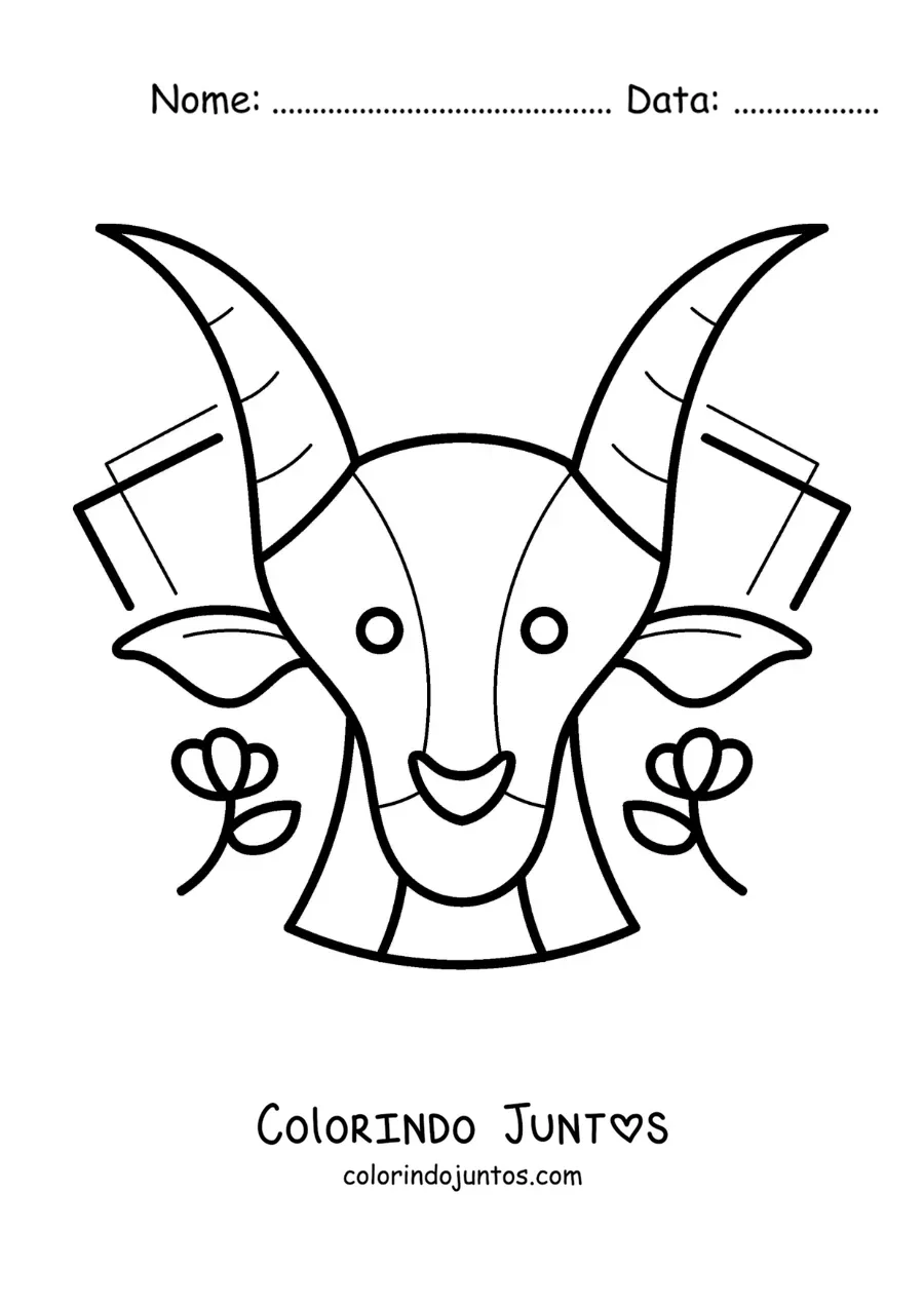 Desenho para colorir da cabra do signo de Capricórnio animada com flores