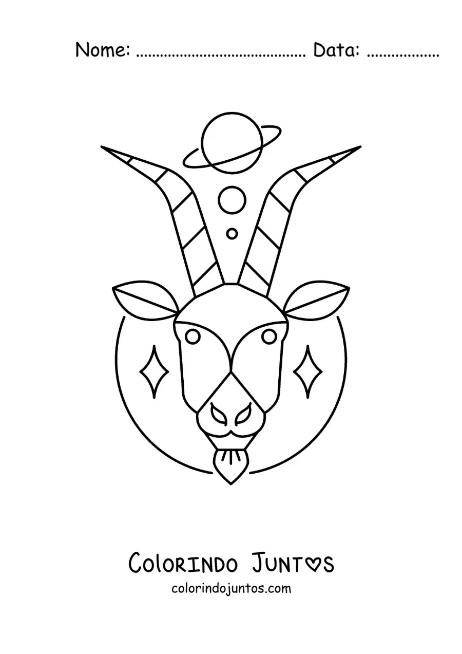 Desenho para colorir de símbolo de Capricórnio animado com astros