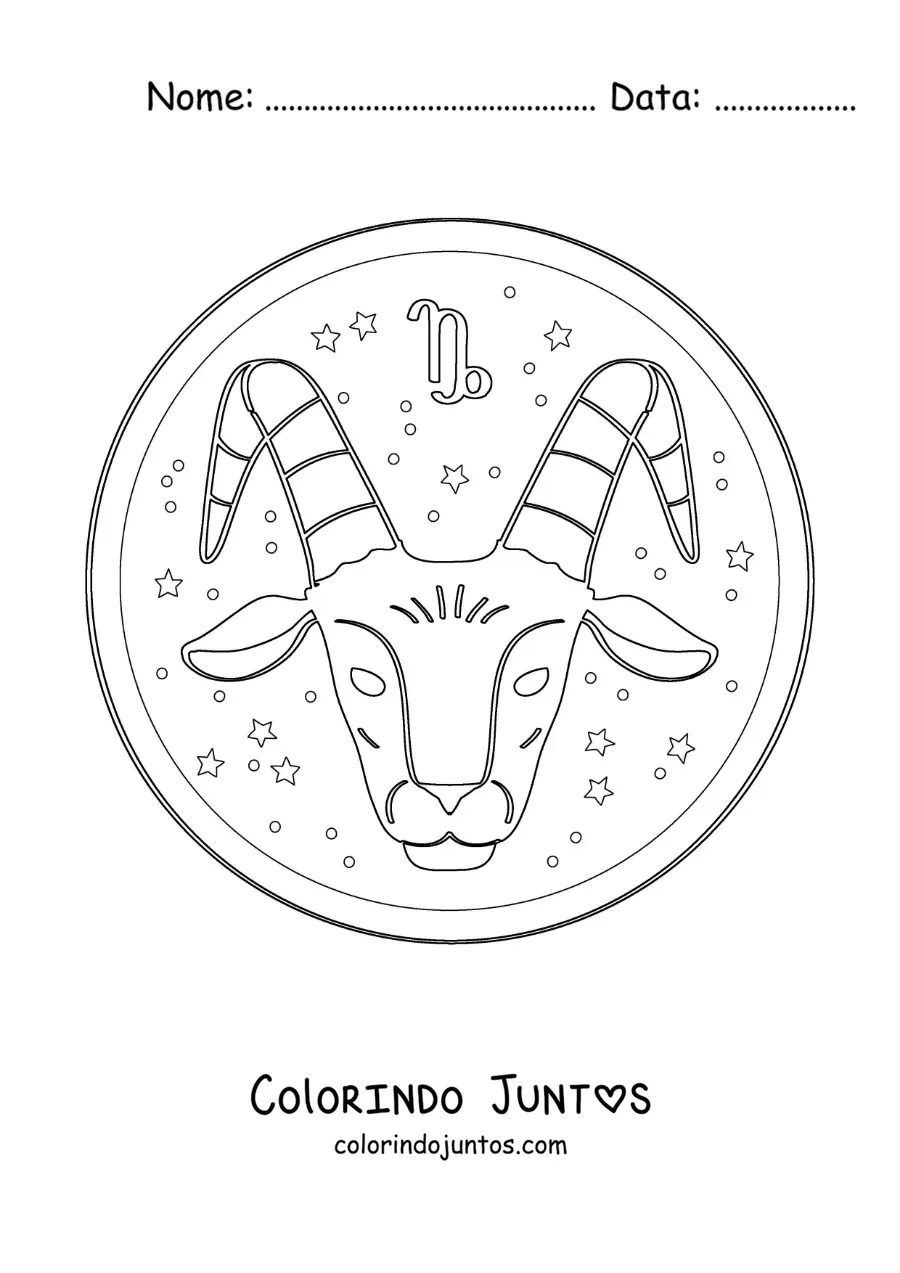 Desenho para colorir do signo do zodíaco Capricórnio e estrelas