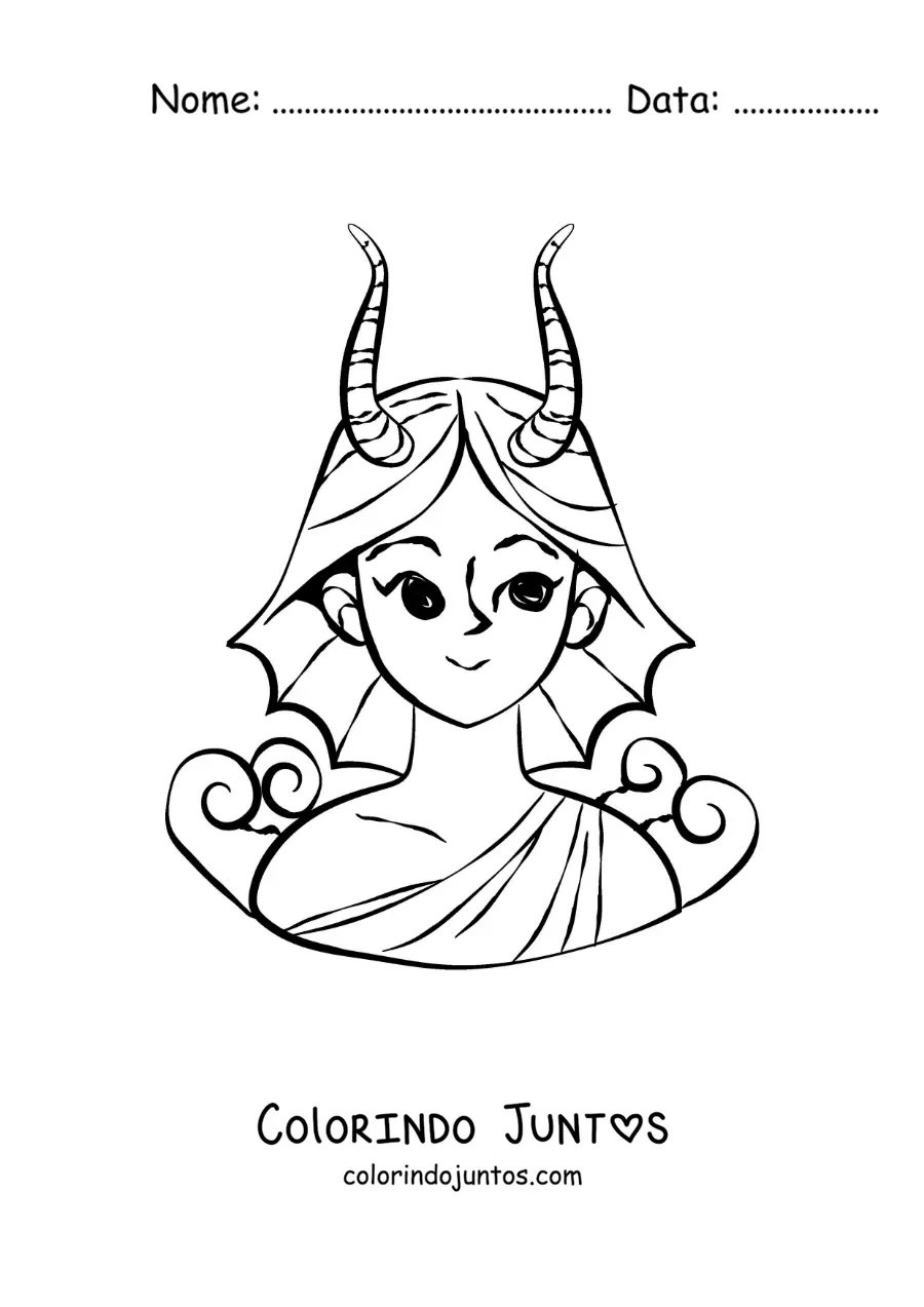 Desenho para colorir de uma garota do signo do zodíaco Capricórnio animada