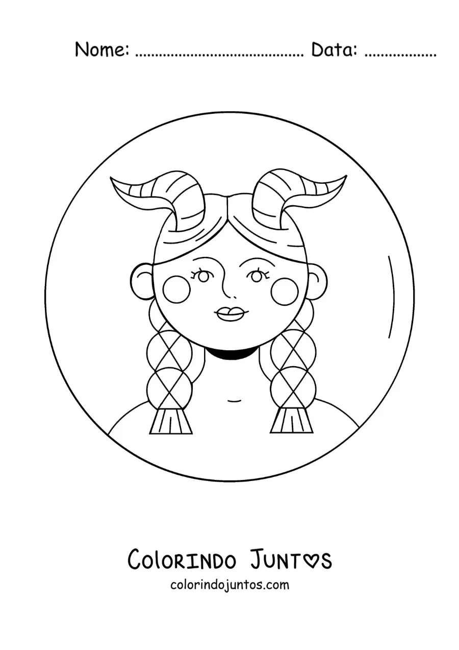 Desenho para colorir de mulher animada do signo de Capricórnio