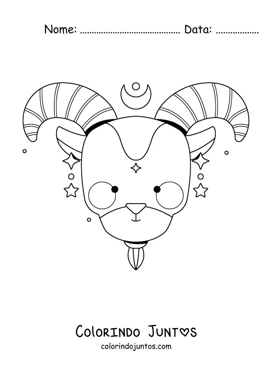 Desenho para colorir de cabra animada kawaii de Capricórnio
