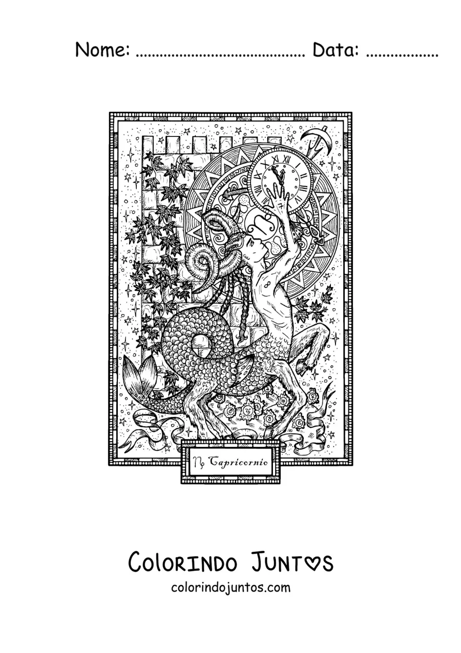 Desenho para colorir de carta do signo de Capricórnio