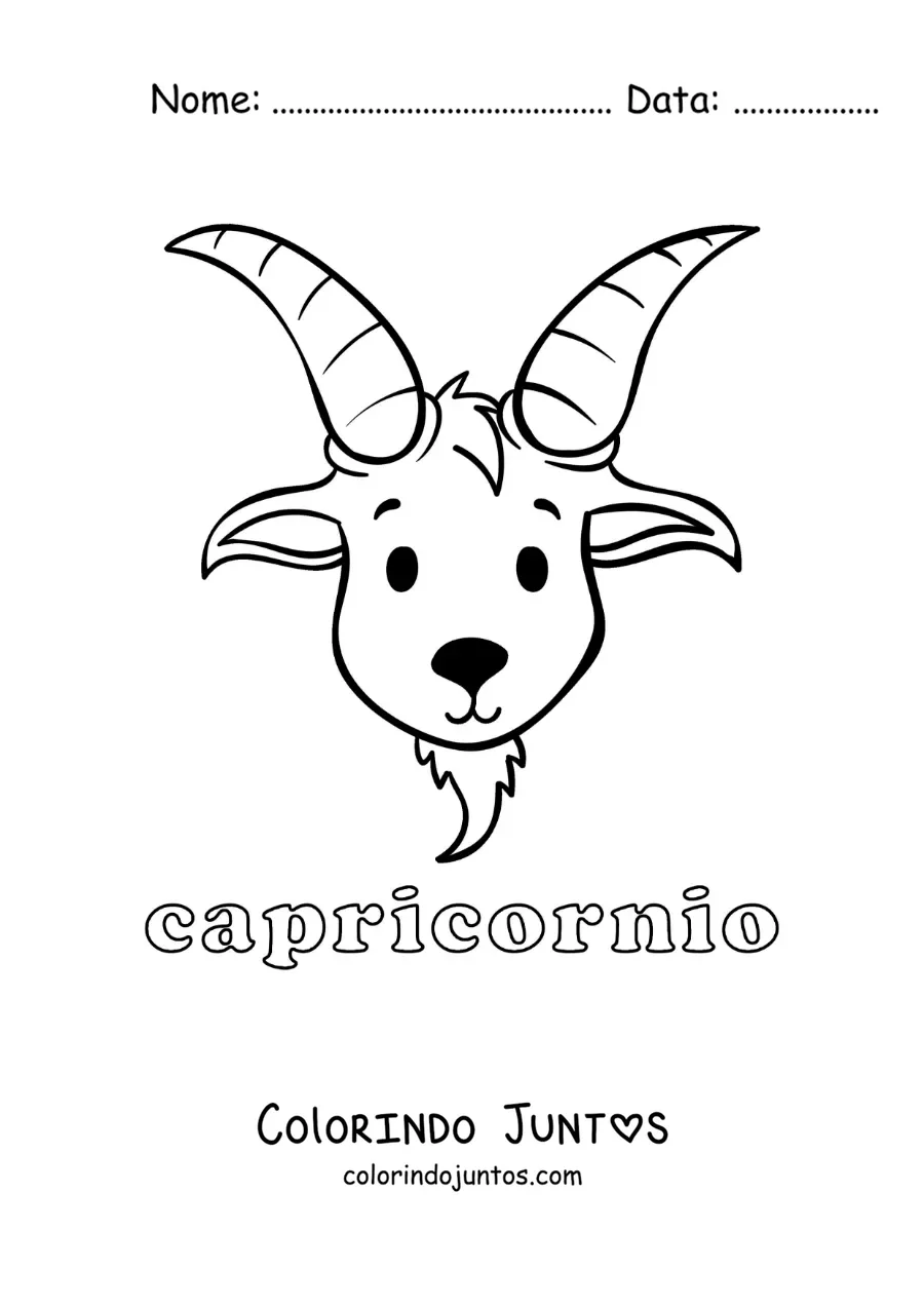 Desenho para colorir do signo de Capricórnio animado infantil com o seu nome