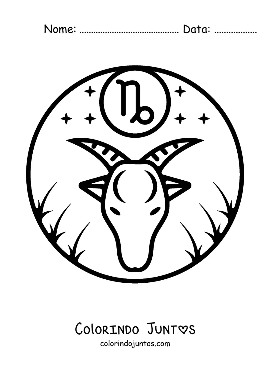 Desenho para colorir do símbolo de Capricórnio fácil para crianças